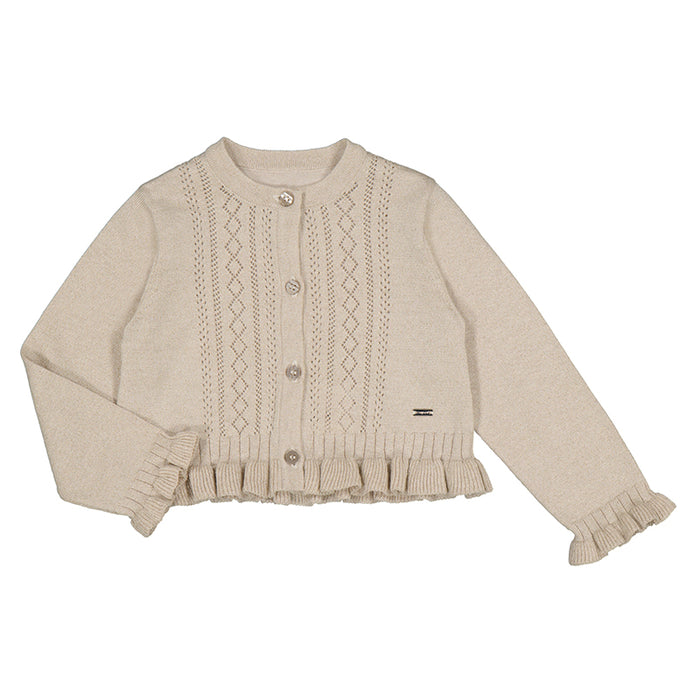 Mayoral Champagne Shimmer Ruffled Knit Cardigan