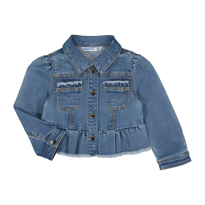 Medium Blue Ruffled Denim Snap Button Jacket