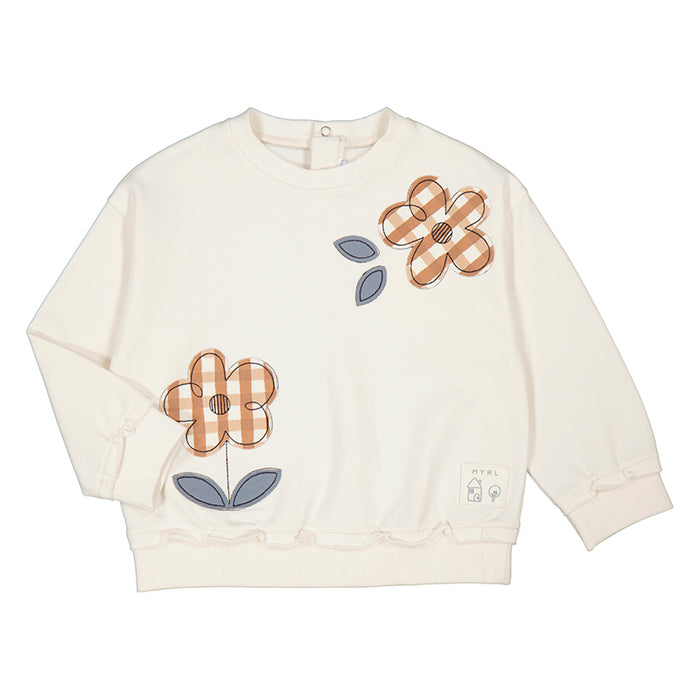 Cream Flower Embroidered Sweatshirt