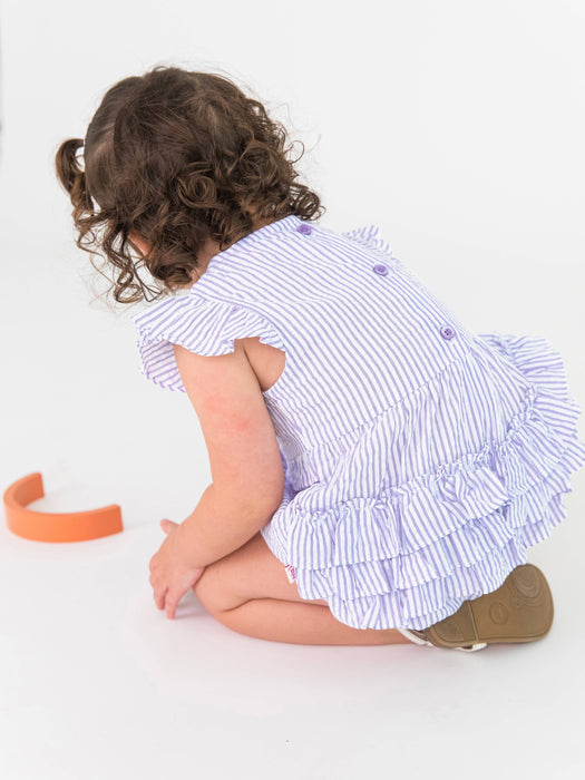 Rufflebutts Lavender Seersucker Sleeveless Waist Ruffle Bubble Romper: Purple