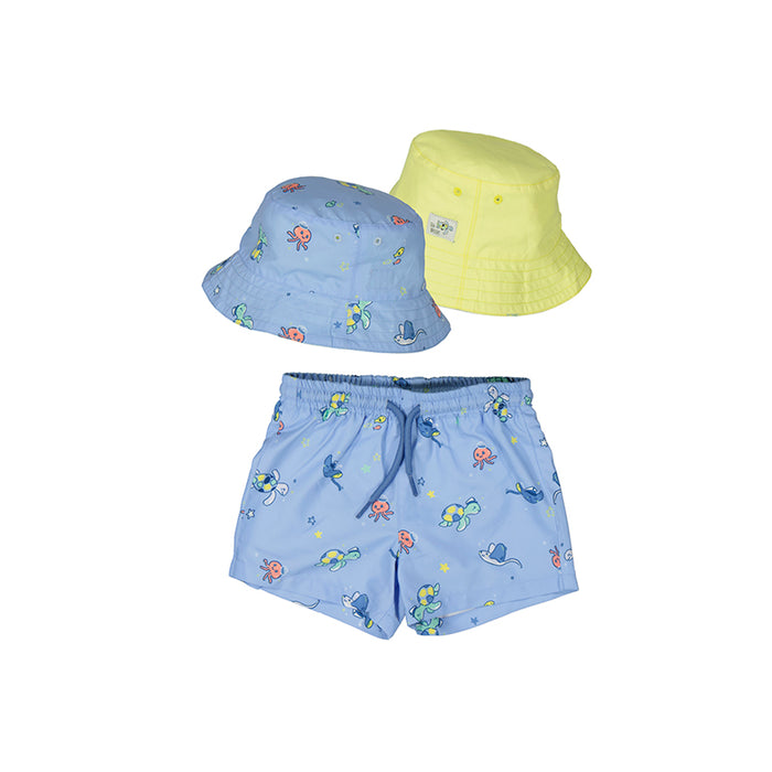 Sea Turtle Swim Trunks & Matching Sun Hat Set