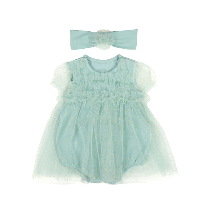 Mayoral Sage Green Tulle Summer Dress w Headband