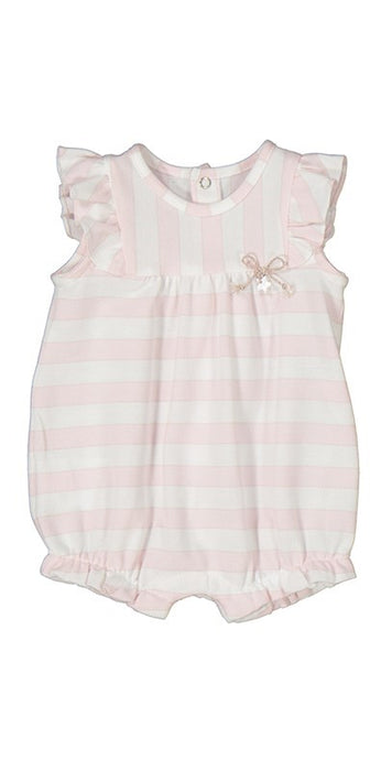 Pink and White Stripe Ruffle Sleeve Romper