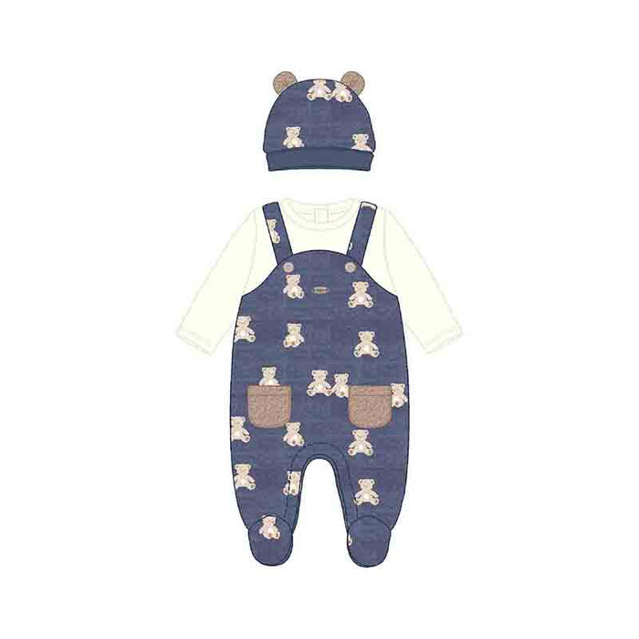 Baby Boy Blue Bear Overalls with Hat