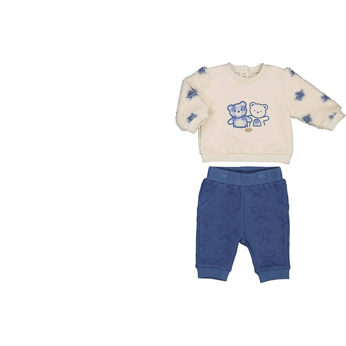 Mayoral Beige & Blue Fuzzy Teddy Bear 2-piece Outfit