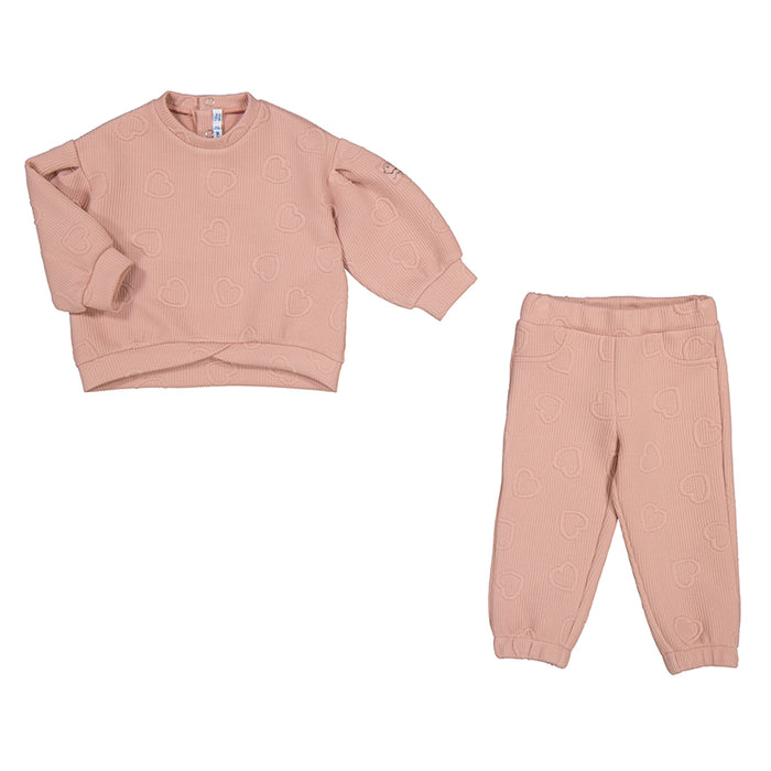 Mayoral Blush Rose Heart Embroidered Ribbed 2-Piece Tracksuit