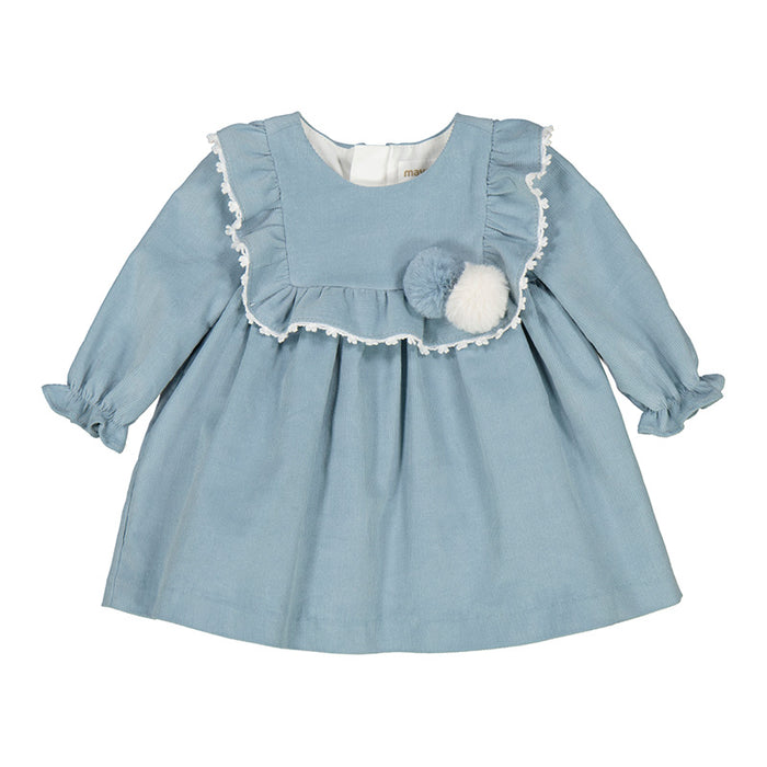 Icy Blue Bib Collar Soft Corduroy Dress