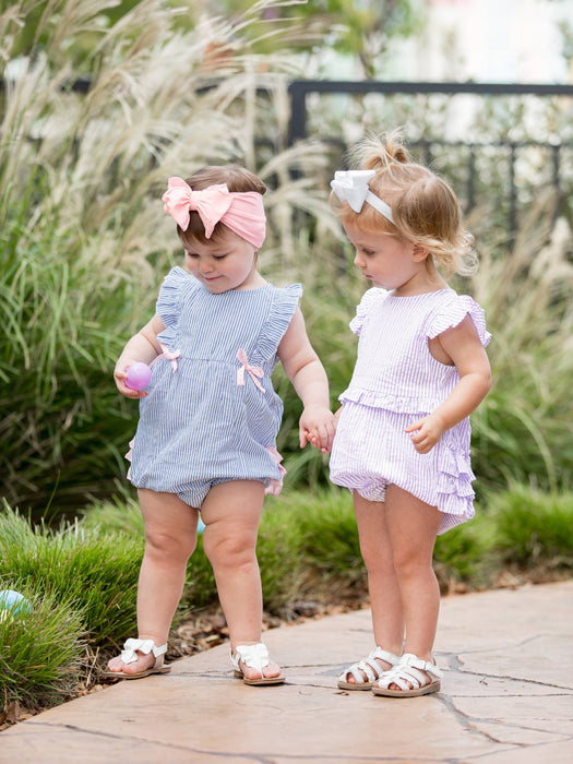 Rufflebutts Lavender Seersucker Sleeveless Waist Ruffle Bubble Romper: Purple