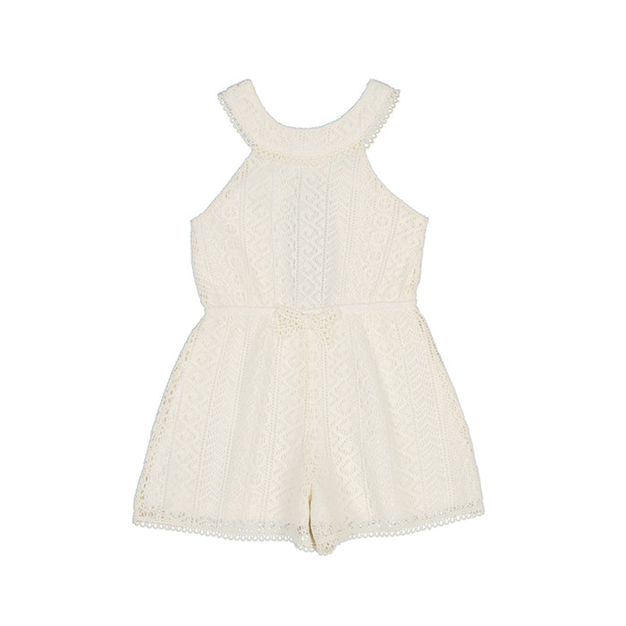 Lovely Ivory Crocheted Eyelet Halter Top Short Romper