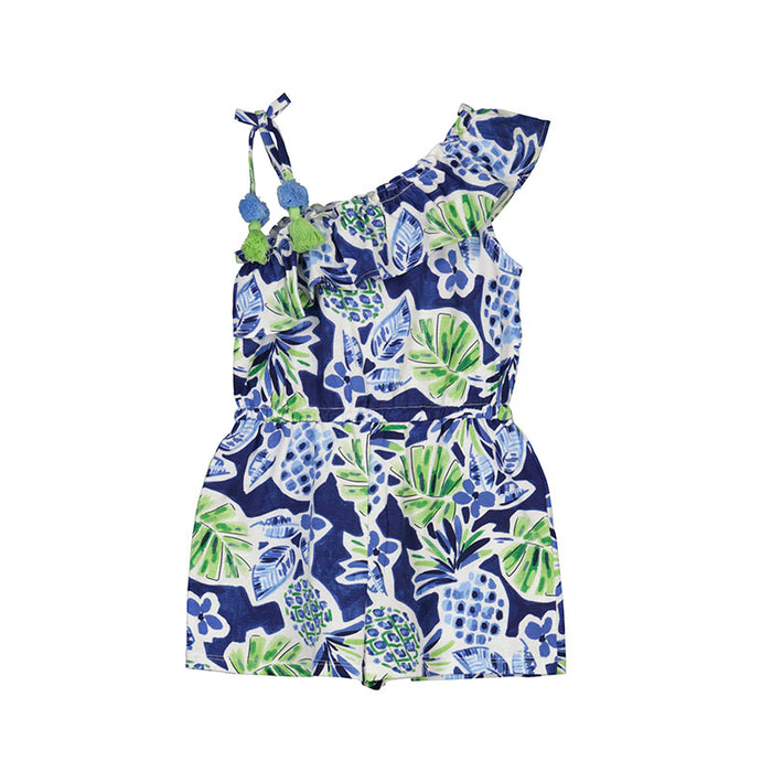 Blue Pineapple Printed Ruffled Short Romper