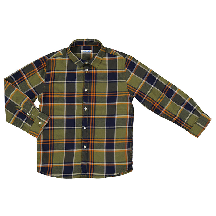 Hunter Green, Navy & Orange Plaid Button Down