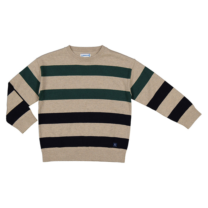 Mayoral Granite/ Green/ Navy Striped Crewneck Pullover Sweater