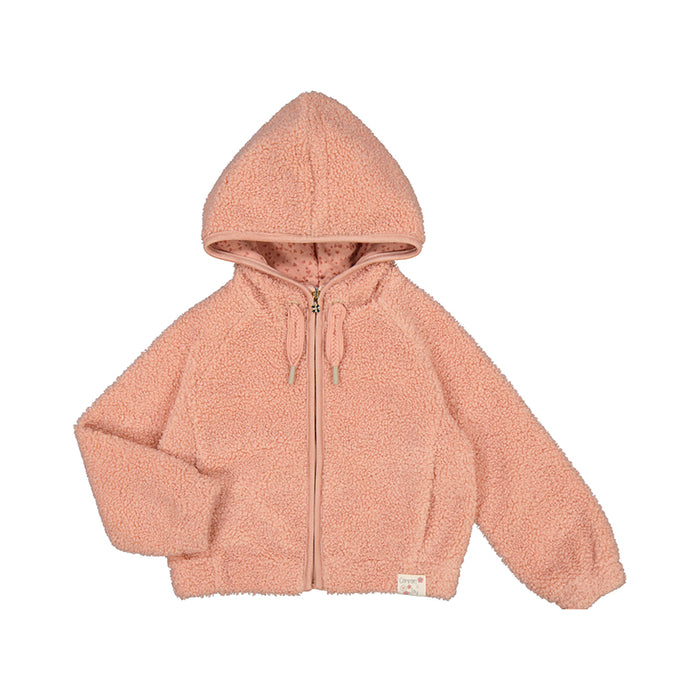 Girls’ Neutral Rose Sherpa Hooded Full Zip Sweater