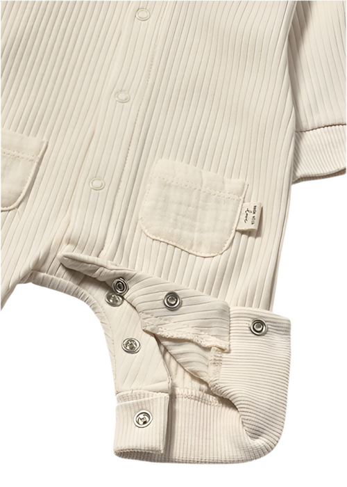 Beige Bear Romper - Long Sleeve