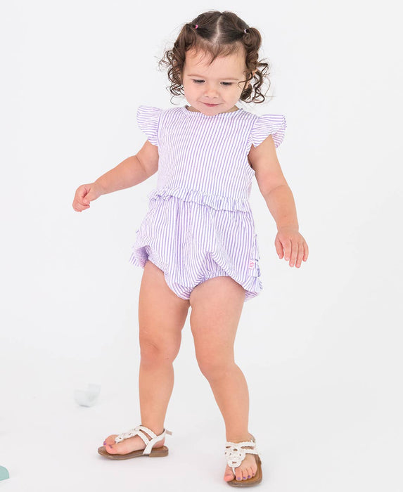 Rufflebutts Lavender Seersucker Sleeveless Waist Ruffle Bubble Romper: Purple