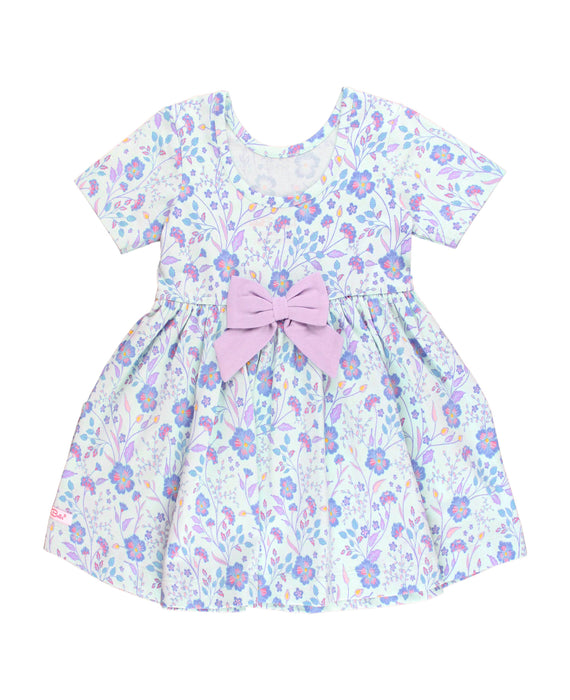 Rufflebutts Fairytale Garden Knit Short Sleeve Twirl Dress: 3-6m / Blue