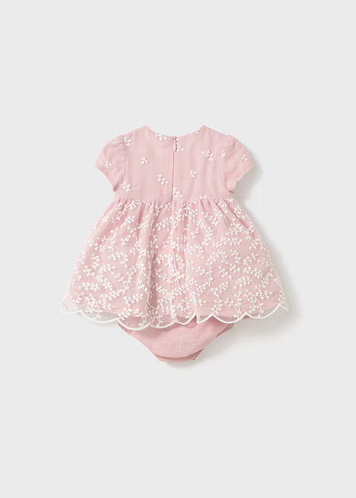 Pink Embroidered Flower Dress With Diaper Cover