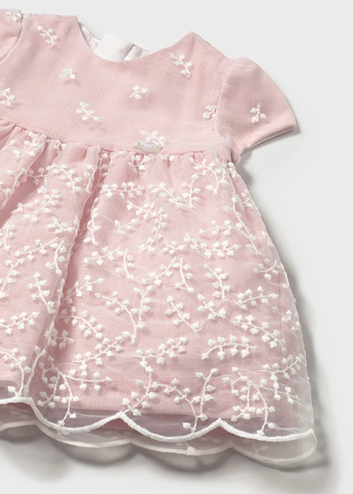 Pink Embroidered Flower Dress With Diaper Cover