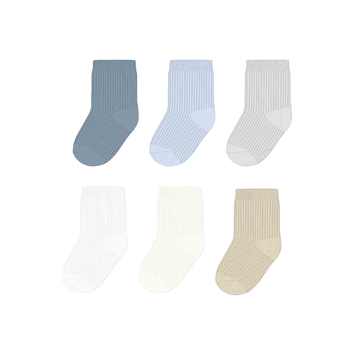 Set of 6 Infant Socks- Blue and Neutrals