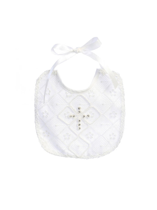 Embellished Baptism Bib - White with Rhinestone Cross