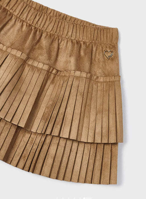 Girls’ Coco Brown Pleated Soft Faux Suede Skirt