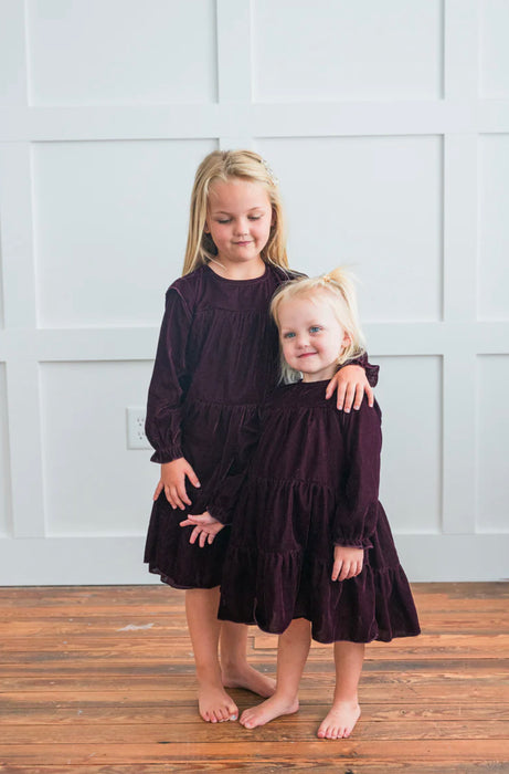 SugarPlum Velveteen Long Sleeved Ruffled Dress