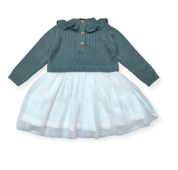 Viverano Organic Cotton Sweater Knit Top & Tutu Combo Baby Dress in Teal Blue Floral