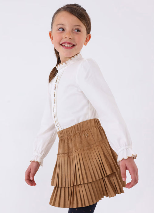 Girls’ Coco Brown Pleated Soft Faux Suede Skirt