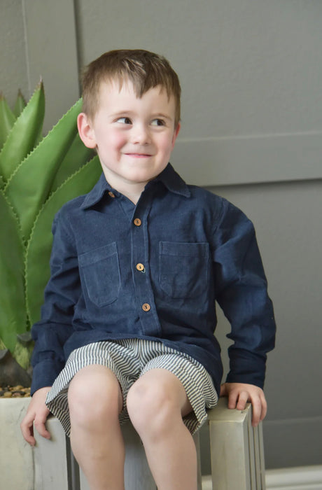 Navy Courderoy Long Sleeved, Button Shirt