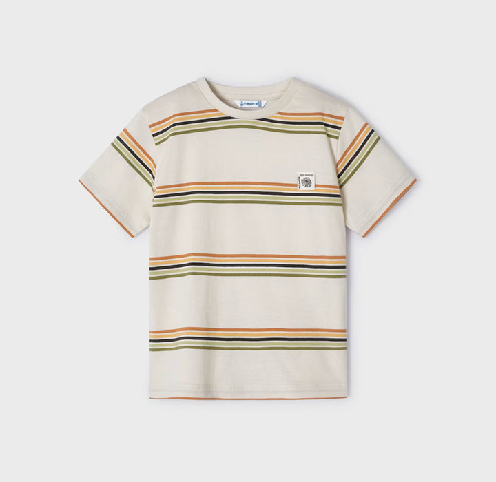 Mayoral Beige Retro Striped Short Sleeve T-Shirt