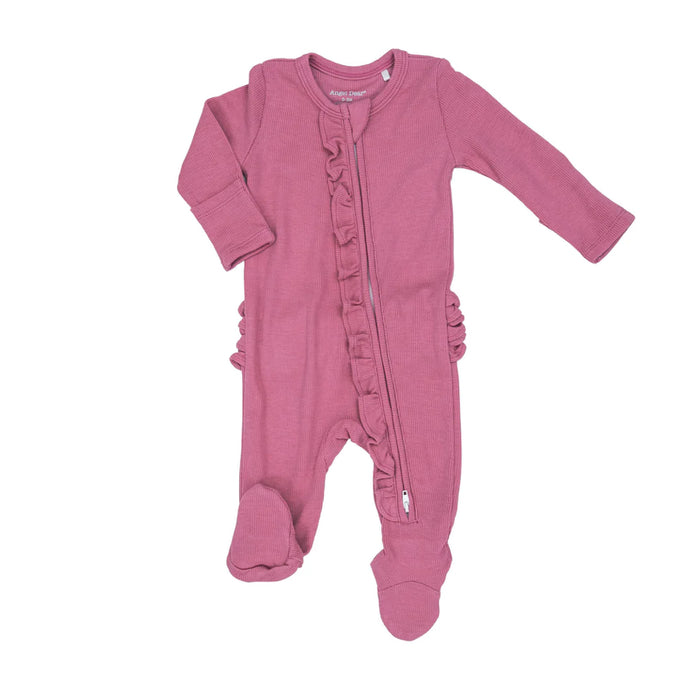 Angel Dear Rib Chateau Rose Ruffle 2-Way Zipper Footie