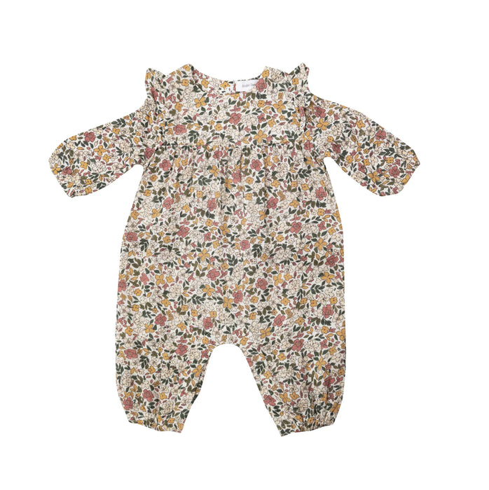 Angel Dear Natural Fall Floral Ruffle Sleeve Romper