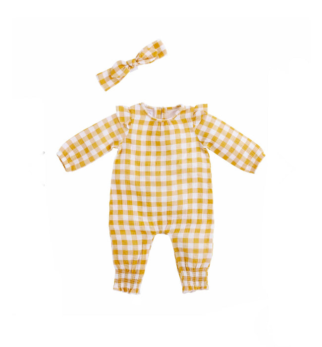 Mustard Gingham Bodysuit & Headband Set