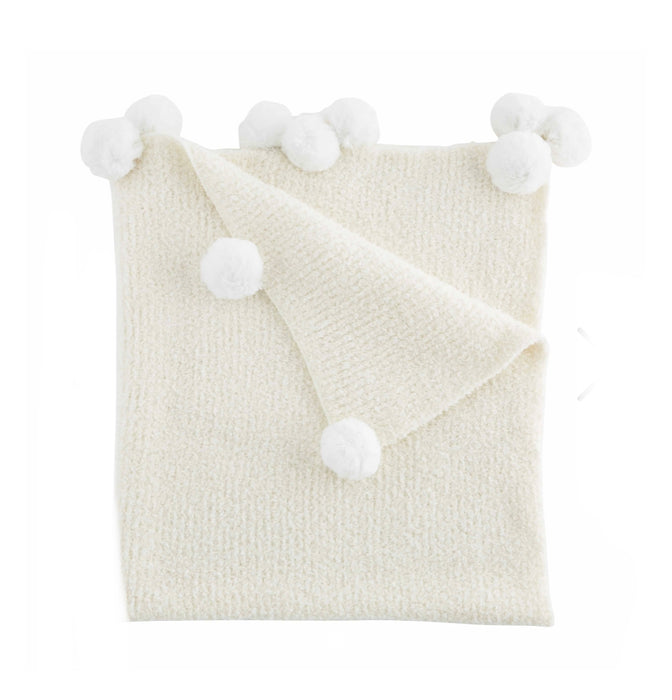 CHENILLE IVORY POM POM BABY BLANKET