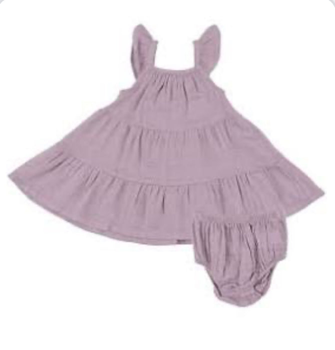 Angel Dear Dusty Lavendar Solid Muslin Twirly Sundress