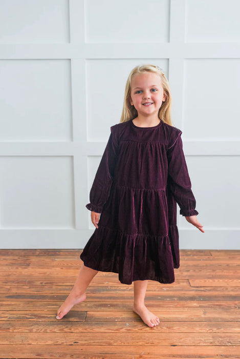 SugarPlum Velveteen Long Sleeved Ruffled Dress