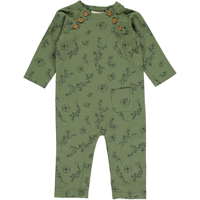 Jojo 100% Cotton Pocket Romper in Green Floral Print