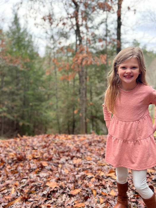 June Long Sleeve Tiered Tunic Dress in Rose