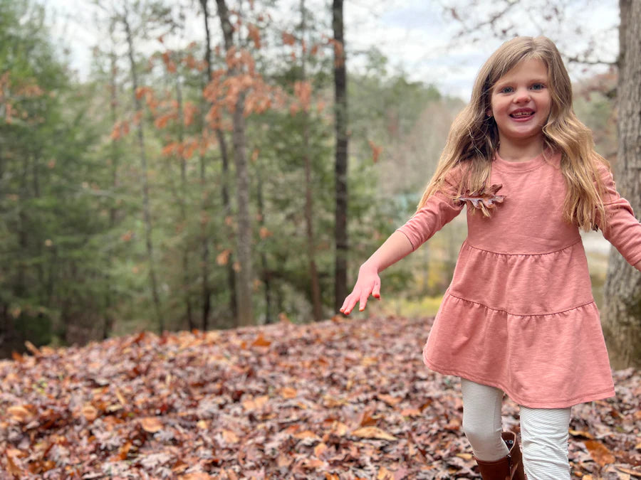 June Long Sleeve Tiered Tunic Dress in Rose