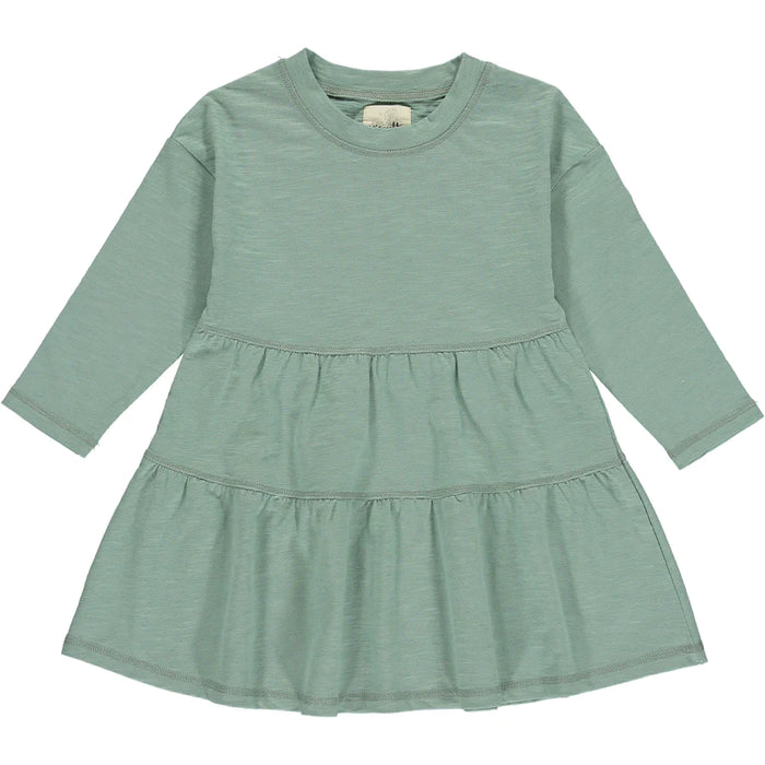 June Long Sleeve Tiered Tunic Dress in Aqua Green