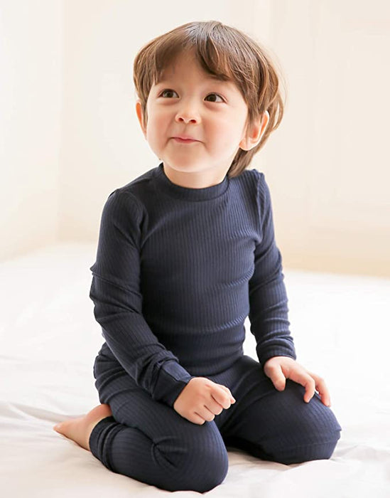 Navy Blue Ribbed Long Sleeved Pajama/ Loungewear Set