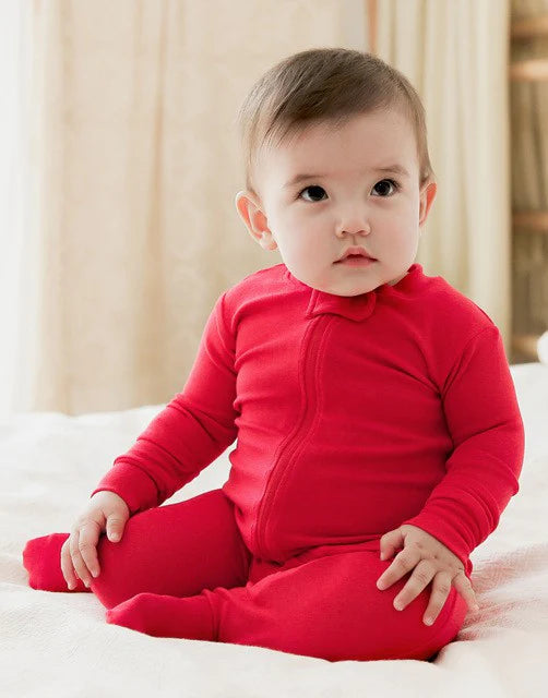 Red Long Sleeved Zippered Footie Romper