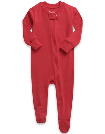 Red Long Sleeved Zippered Footie Romper