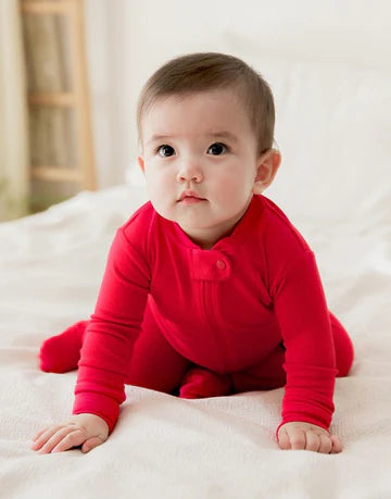 Red Long Sleeved Zippered Footie Romper