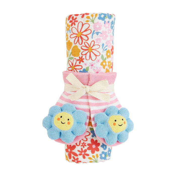 Floral Swaddle & Rattle Sockies Set