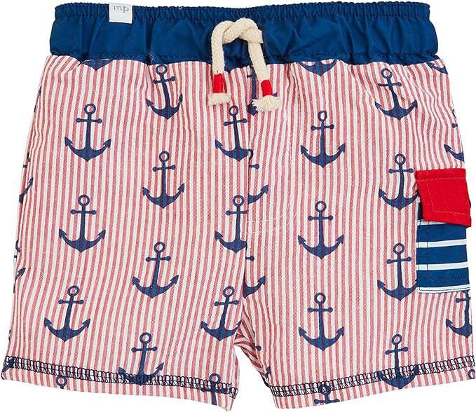 Seersucker Anchor Swim Trunks UPF 50+