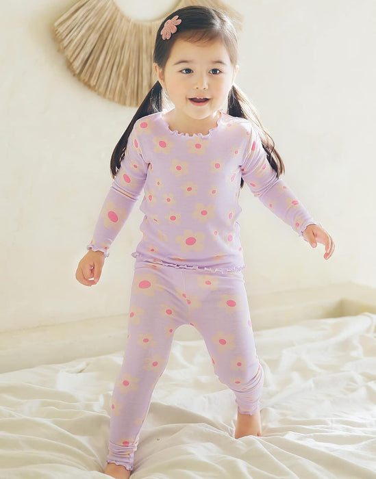 Blooming Purple Shirred Long Sleeve Pajamas