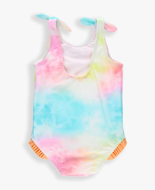 RuffleButts Rainbow Tie-Dye Tie Shoulder One-Piece UPF 50+