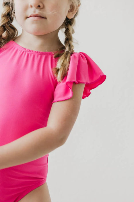 Mila & Rose Hot Pink Flutter Short Sleeved Leotard