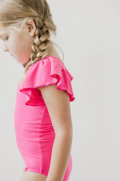 Mila & Rose Hot Pink Flutter Short Sleeved Leotard